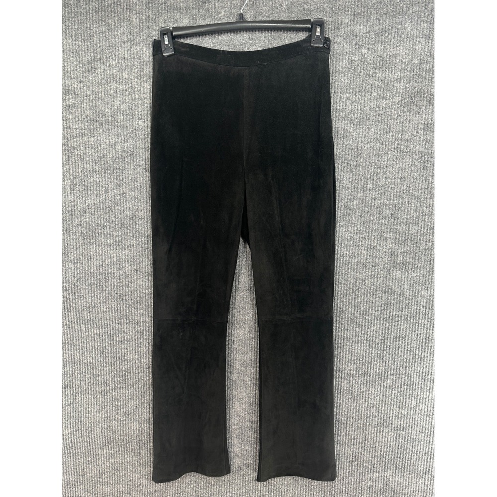 Etcetera Suede Pants Womens 6 Black Excellent Straight Leg High Rise Side Zip